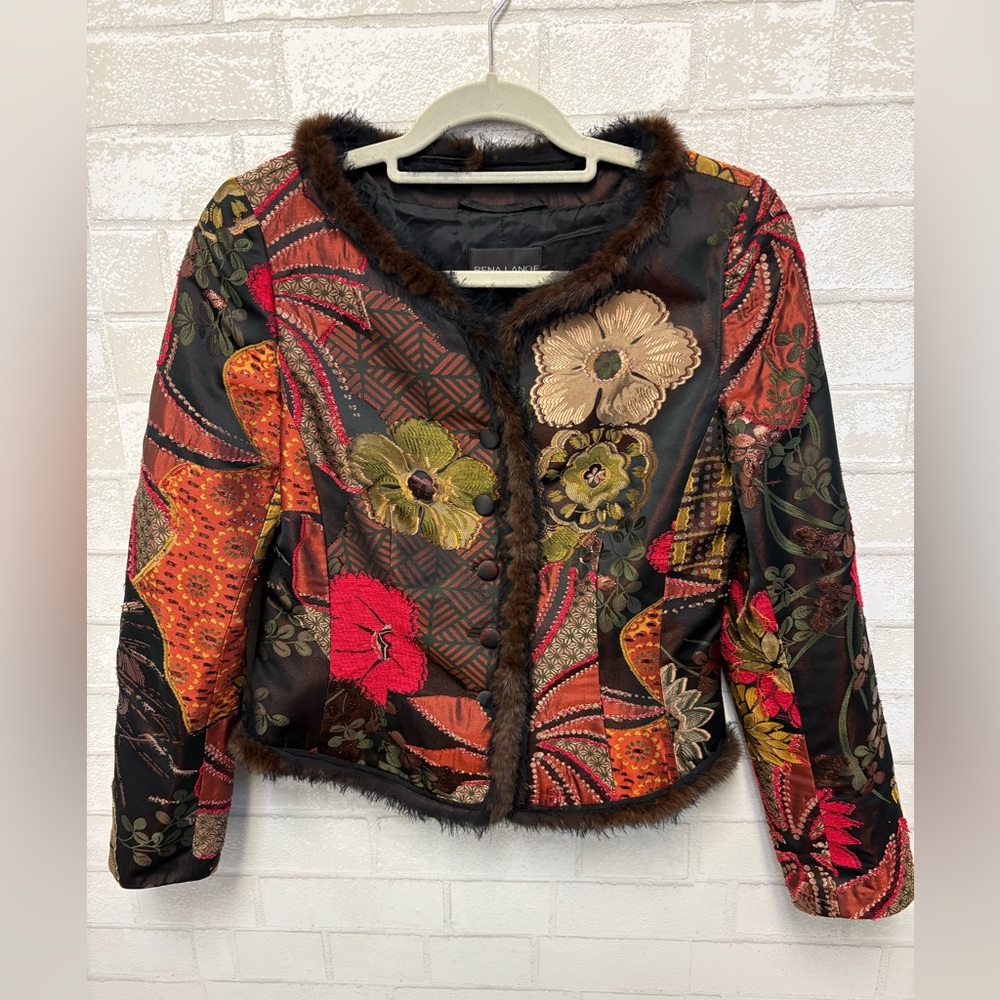 Rena Lange Floral Blazer Mink Trim Size 6